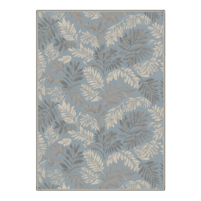Aethel Tropical Floral Machine Washable Blue / Beige / Grey Indoor Area Rug with Non-Slip Backing, Rectangle 8' x 10'