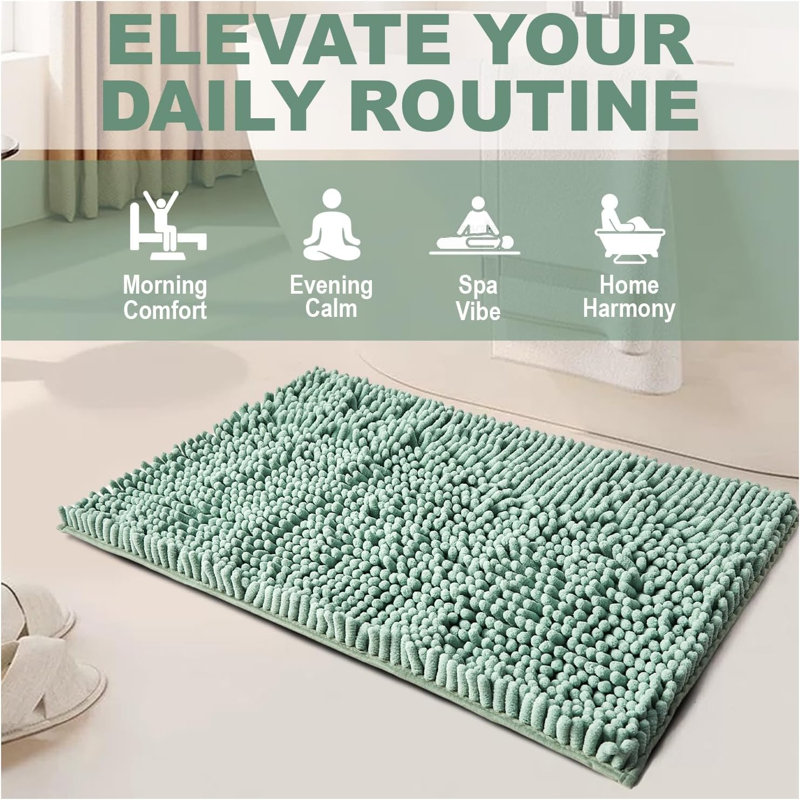 Chenille Bathroom Rug 50x80cm Plush Microfiber Bath Mat Absorbent Quick Dry Non Slip Rubber Back Machine Washable, Duck Egg