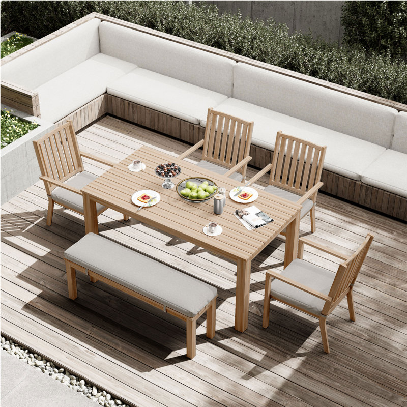 Deidre Aluminum 6 - Person Rectangular Outdoor Dining Set with Cushions, Brown