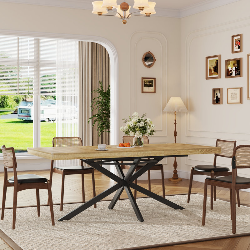 Rectangle Dining Room Table, 59.1''-78.7'' Extendable Dining Table For 6-8 Person With Hidden Storage, Oak Wood