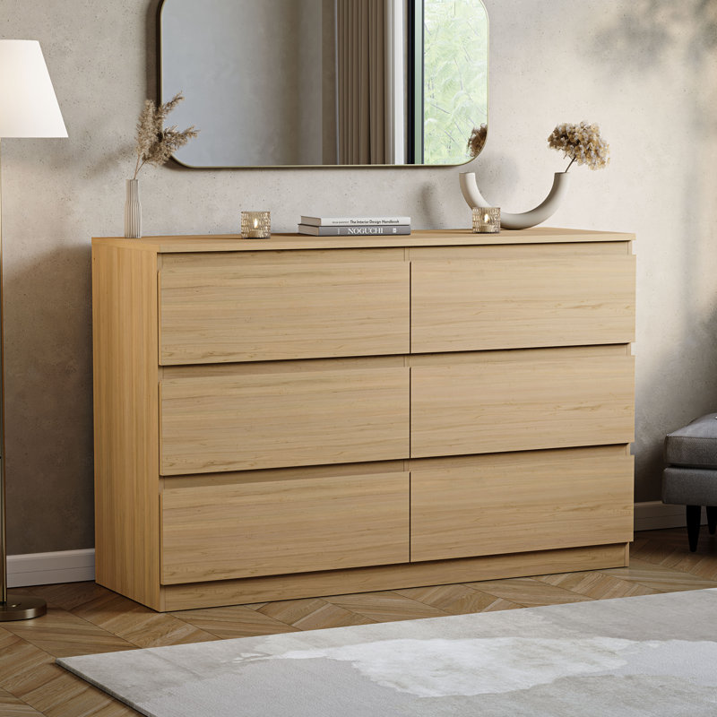 Cunha 6 - Drawer Wide Chest of Drawers, Large Dresser & Storage Cabinet, Pine