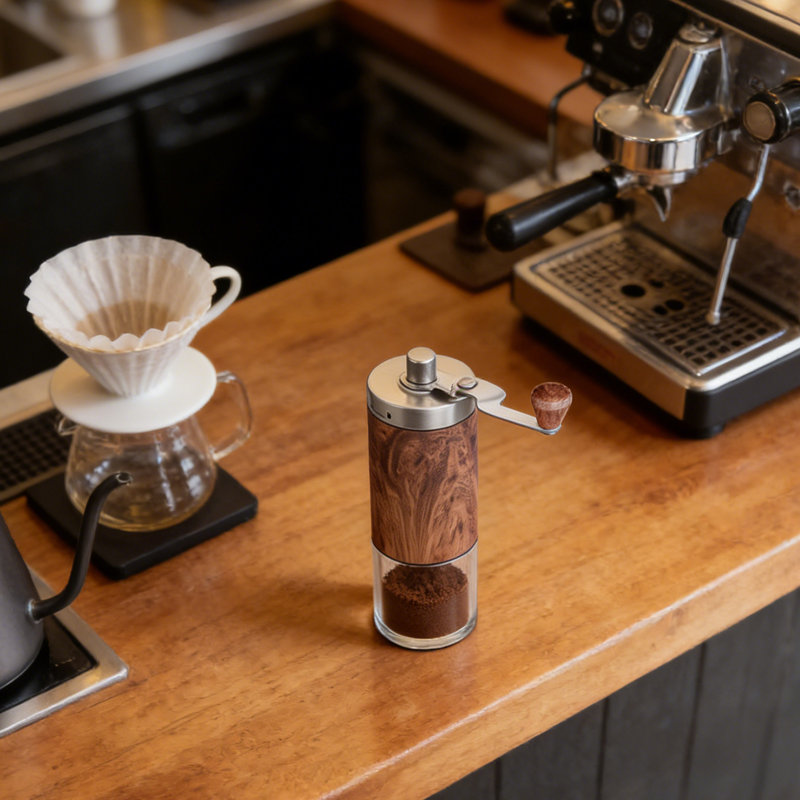 Moulin à café manuel avec meules en céramique - Manivelle réglable en acier inoxydable pour espresso, verseur et presse française (portable et pliable)
