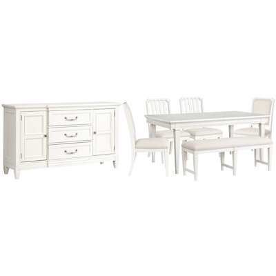 Extendable Rectangular Dining Table With 2 Side Chairs 2 Upholstered Side Chairs Upholstered Bench And Buffet