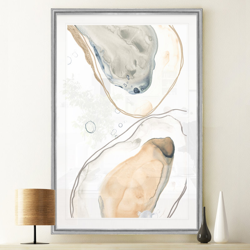 «Ocean Oysters IV», reproduction sur toile, H 18,5 po x l 24,5 po , Argent argent, Impression encadrée