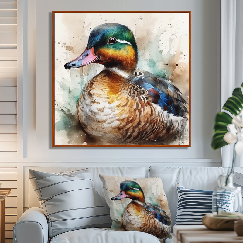 Magnifique Canard mâle II - reproduction sur toile, H 24 po x l 24 po, Cadre flottant brun
