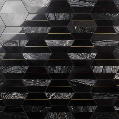 Margo 9" Hexagon Marble and Brass Mosaic Tile