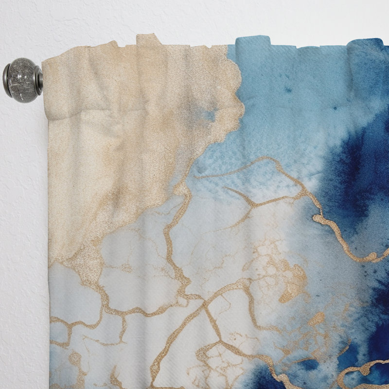 Nuage de marbre bleu et doré à motif de fractales - obscurcissement de la pièce en velours - 1 panneau, L 52 po x L 95 po