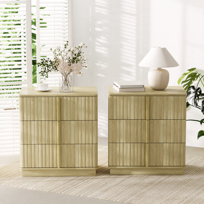 Table basse moderne 25,39 po à 3 tiroirs à rayures verticales rétro et économique, convient à la chambre à coucher, au salon et au bureau (ensemble de 2)