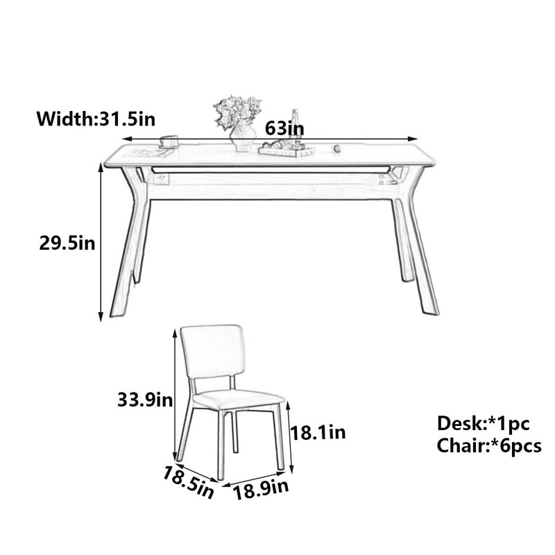 Table de salle à manger Mid-Century en bois massif et ardoise, H 29,5 po x l 63 po x P 31,5 po