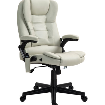 6 Point Vibrating & Heating Office Chair, Beige. Neck And Back Support. Reclining . Padded . Adjustable Seat. Microfiber Material. 264 Lbs Max Lumbar Microfiber.