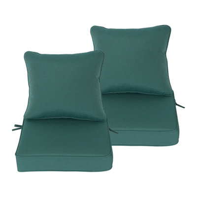 22" x 22" x 4.5" Outdoor Deep Seat & Back Cushion Set of 2, All-Weather Patio - Forest Green