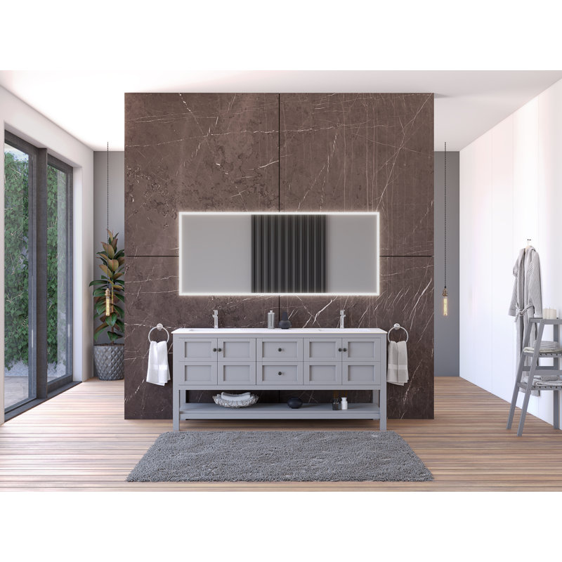 Base de meuble-lavabo double Anneus 71,25 po seulement, Gris/noir