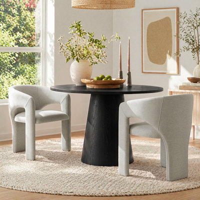 Modern Curved Open-Back Water-Resistant Linen Upholstered Dining Chair With Arm