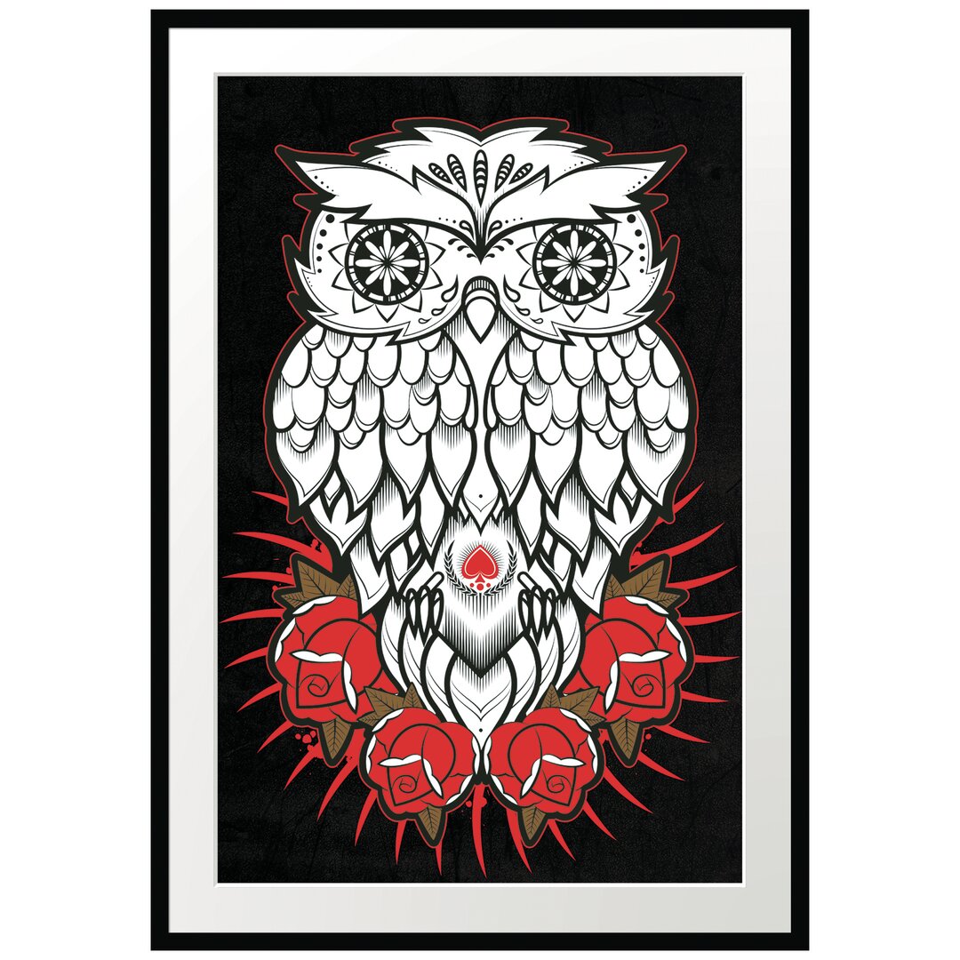 Gerahmtes Poster Owl Black