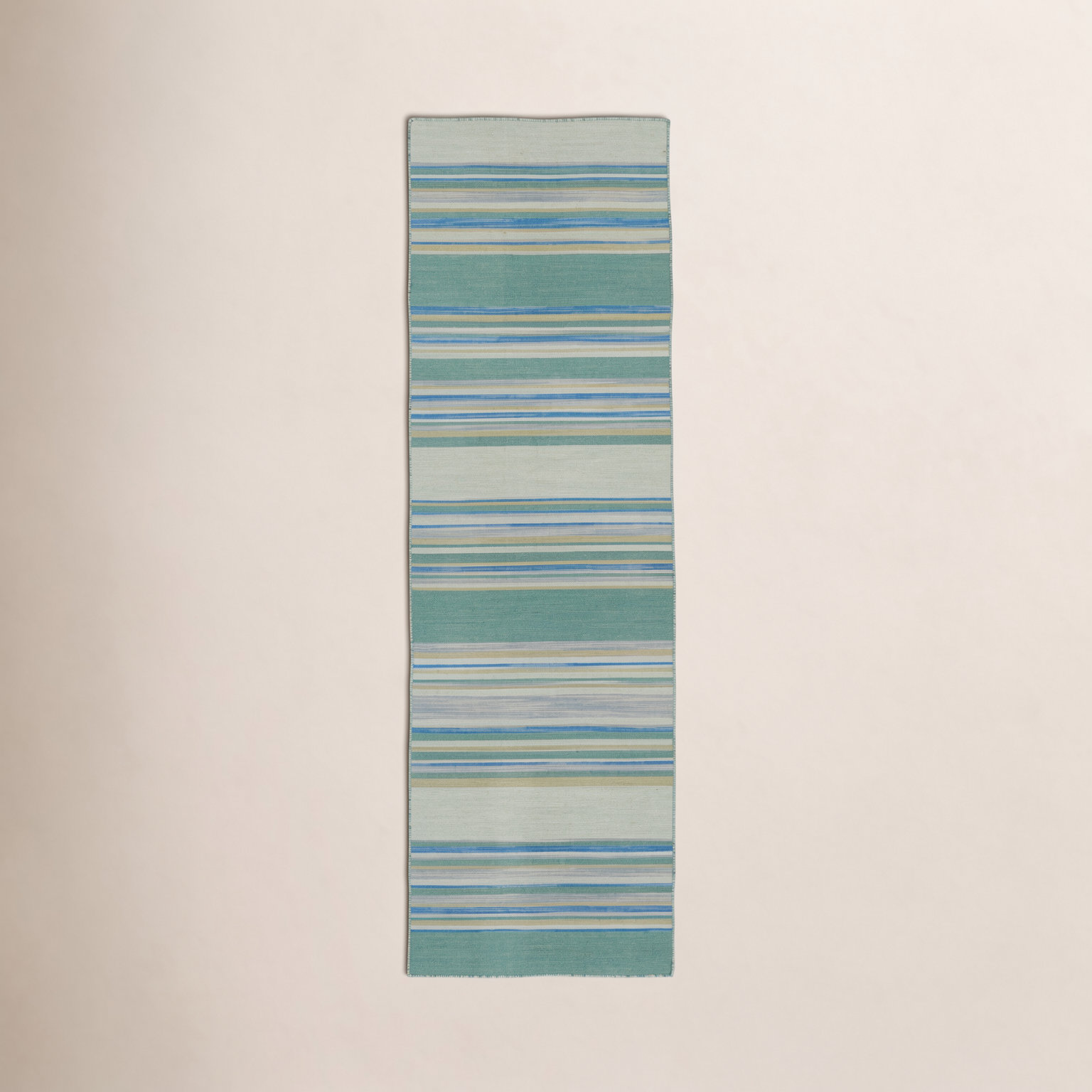 Creekmont Blue Hand-Woven Striped Wool Rug, Runner 2'6" x 8'