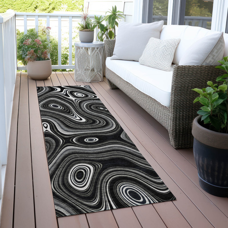 Tapis noir intérieur / extérieur lavable à la machine Xhevrie, Tapis de couloir 2 pi 3 po x 7 pi 6 po