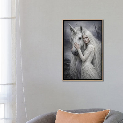 Woman With Unicorn - Wall Art Print - Framed Canvas