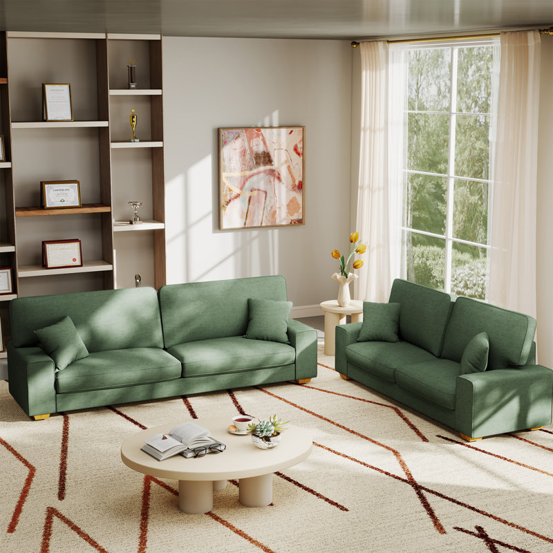 Chenille Sofa Square Arms Sofa, Green