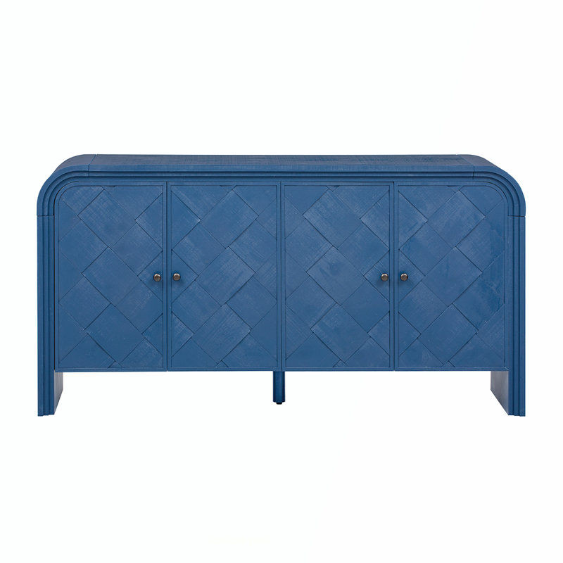 Buffet en placage avec marches architecturales et rangement polyvalent, parfait pour les intérieurs modernes, Bleu