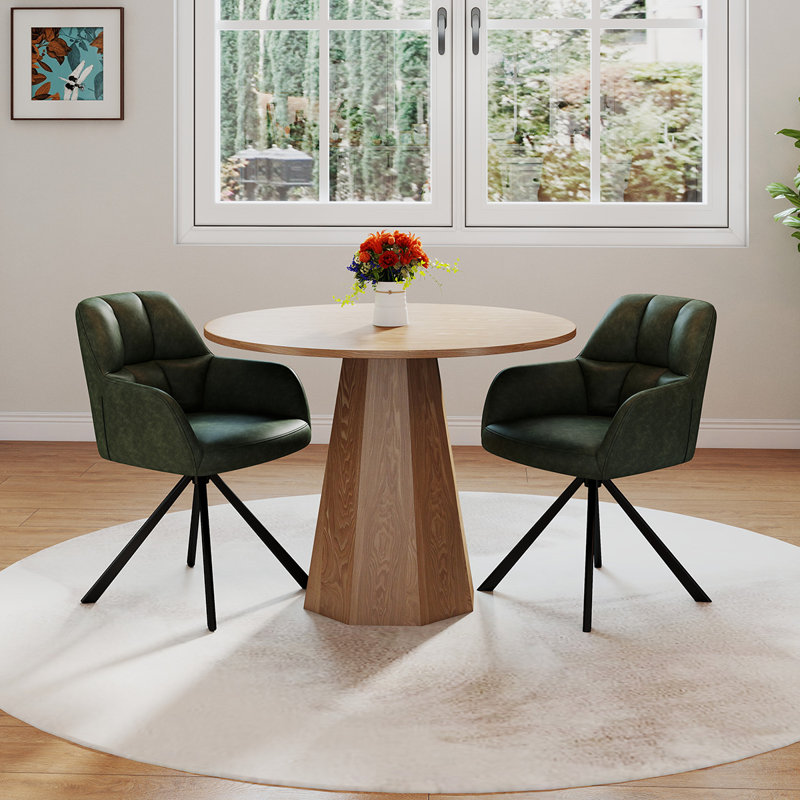 Ensemble de tables de salle à manger rondes de style Mid-Century avec chaises pivotantes, Brun, 3 pièces: table, 2 chaises