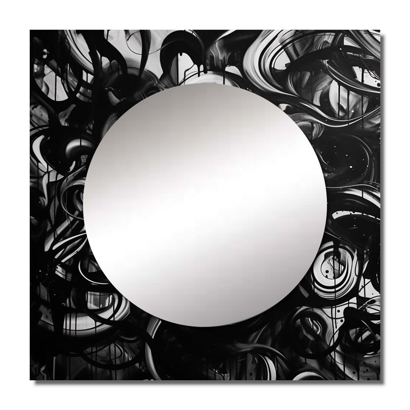 Milinka - Grand miroir carré abstrait en marbre pour décoration murale, 23 po x 23 po