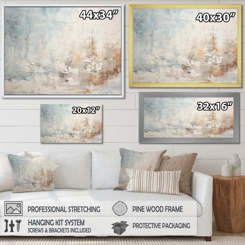 Décoration murale beige bleu océan tempête II - formes abstraites, Cadre flottant noir, H 34 po x l 44 po x P 1,5 po
