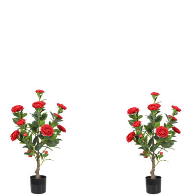 Arbre de camélia artificiel jaune 31 po (ensemble de 2)