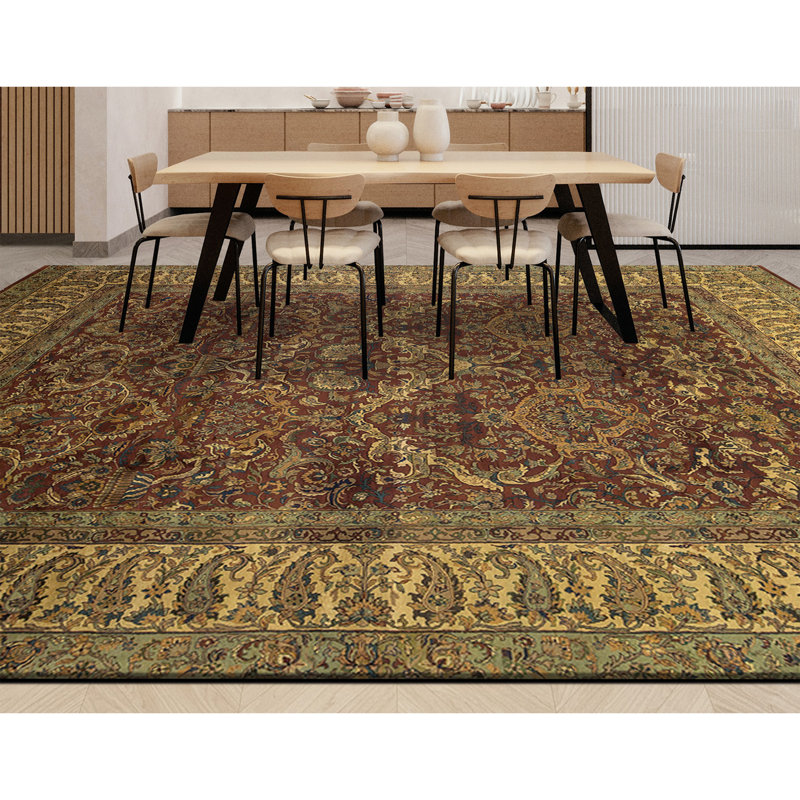 Tapis rouille et doré de haute qualité noué à la main