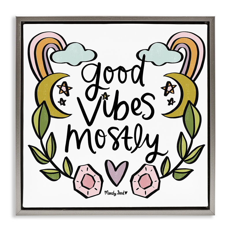 Cadre flottant Good Vibes, conception par Mandy Ford Art + Illustration, Cadre flottant gris lustré, H 18 po x l 18 po