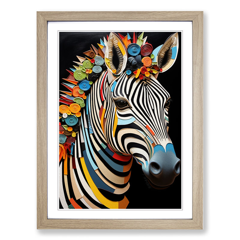 Zebra Orphism - Framed Print, 34cm H x 25cm W x 2cm D, Oak 
