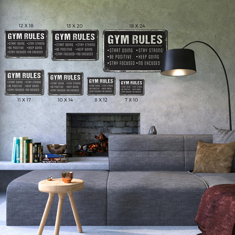 Enseigne en plastique 10 po x 14 po Gym Rules, H 10 po x l 14 po x P 0,1 po
