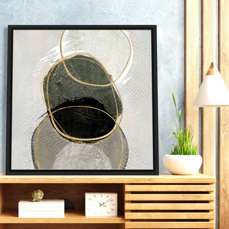 «River Rock I» par Susan Jill - Peinture, L 21,5 po x H 21,5 po, Cadre noir