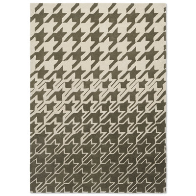 Wool Houndstooth Area Rug in Gray/Beige