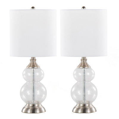 Lampe d'appoint 20 po Belle en verre transparent froissé, nickel brossé et lin Belle de Grandview Gallery - ensemble de 2
