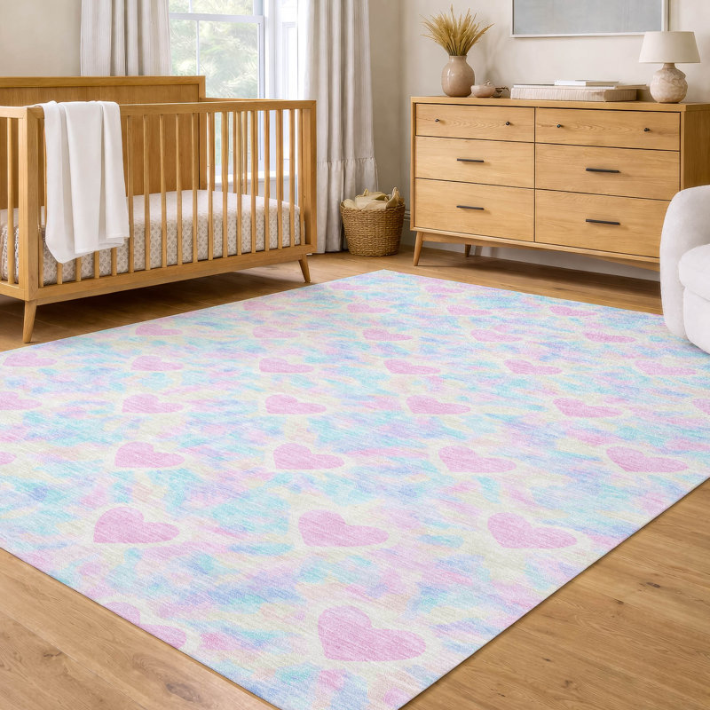 Tapis intérieur / extérieur lavable à la machine pour enfants Chantille ACN2601, 8 pi x 10 pi, Rose