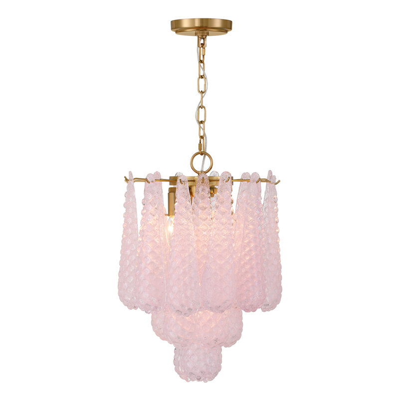 Hamdiye 4 Light Aged Brass Pendant, Pink