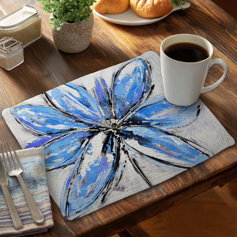 Blue Flower Braided Polyester Placemat | Contemporary Decor