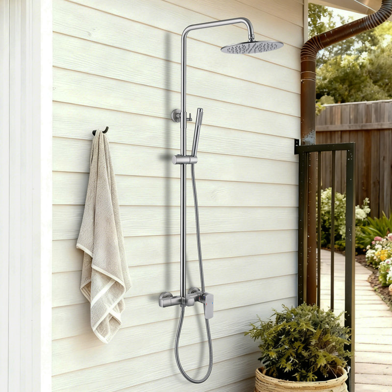 Système de douche mural complet à 3 fonctions avec barre coulissante et bec de baignoire 47 po H 47 po, Nickel brossé