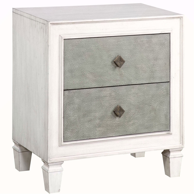 Table de chevet 2 tiroirs rustique et vieillie, Argent