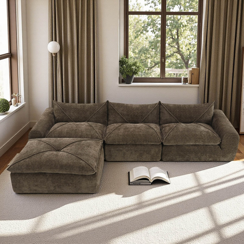 Oversized Modular Sofa,Fully Compressed,4 Seat Spacious Foam-Filled Sofa Bed for Living Room, Brown