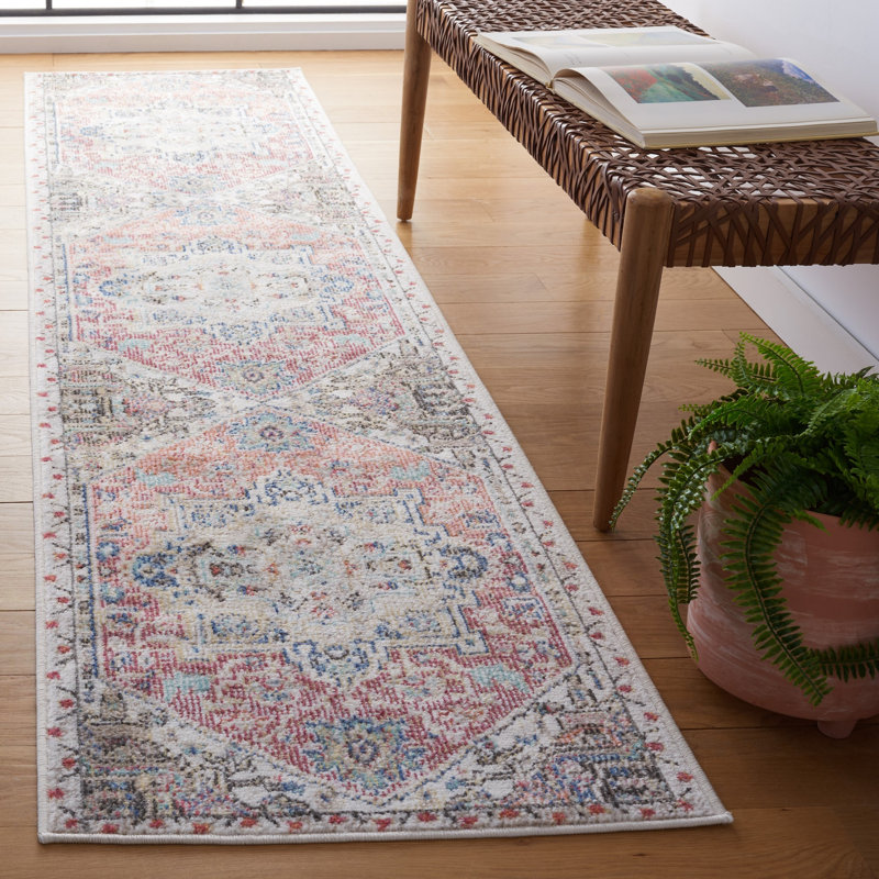 Tapis rouge / ivoire Southwestern, Tapis de couloir 2 pi 2 po x 9 pi