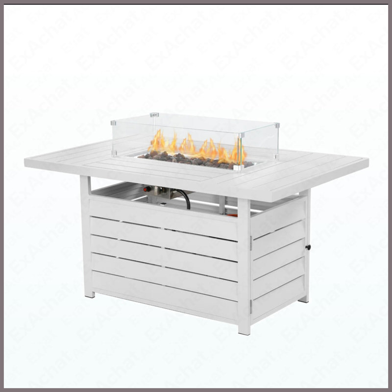 Table rectangulaire pour foyer d'extérieur au propane en aluminium 50000 BTU pour la cour extérieure, Blanc