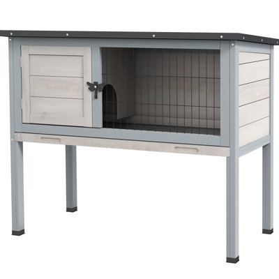 Lapin en bois gris, fonctionnel à l'intérieur et à l'extérieur, avec toit à charnières et plateau de nettoyage amovible, maison de 33 po x 17 po x 27,5 po, intérieur et extérieur, gris, 33 po x 17 po