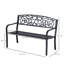 2 Seater Black Metal Garden Bench, Outdoor Patio Loveseat with Backrest and Armrests, Contoured Curved Seat and Reinforced 4-Leg Steel Frame