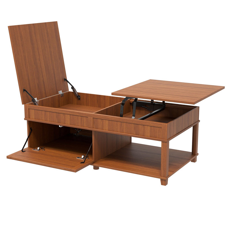 Table basse à plateau relevable avec compartiment caché, tablette ouverte et bureau réglable, Grey