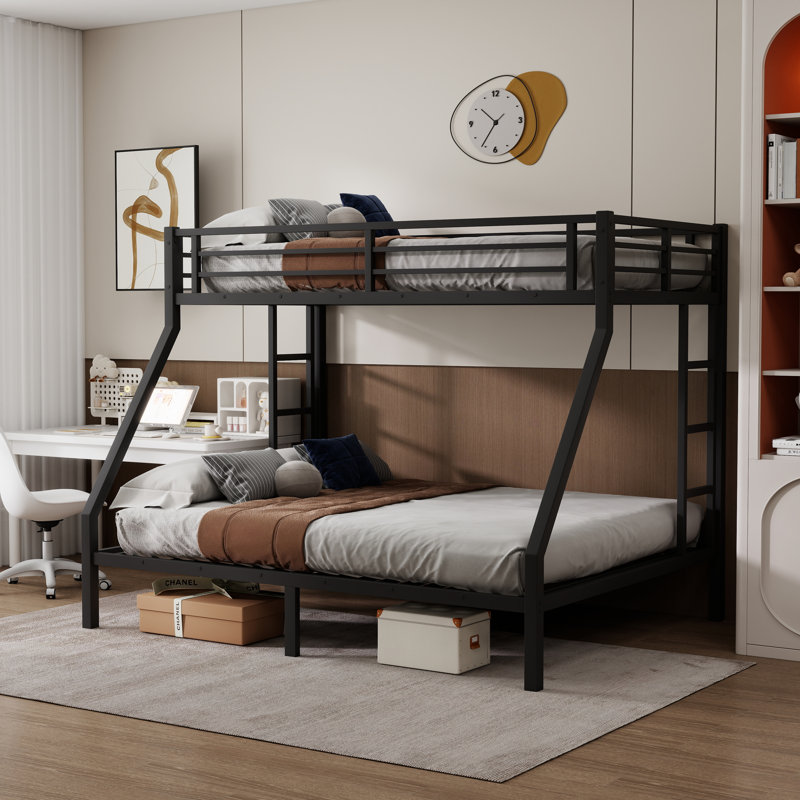 Metal Twin Xl Over Queen Bunk Bed For Teens And Adults,Space-Saving/No Box Spring Needed, Black