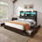 Ivy Bronx Farmhouse Queen Bed with LED Bookcase Headboard, 4 Storage Drawers & Charging Station, Rustic Brown-464654213-464654214
