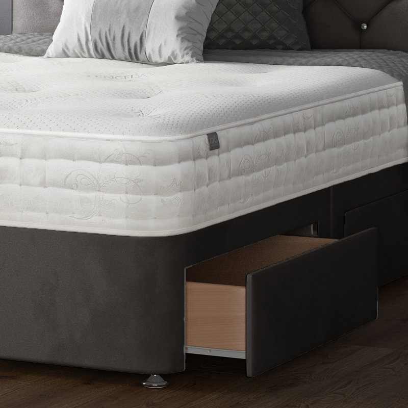 Hatmaker Divan Bed Base, Charcoal, Kingsize (5'), 4 Drawers