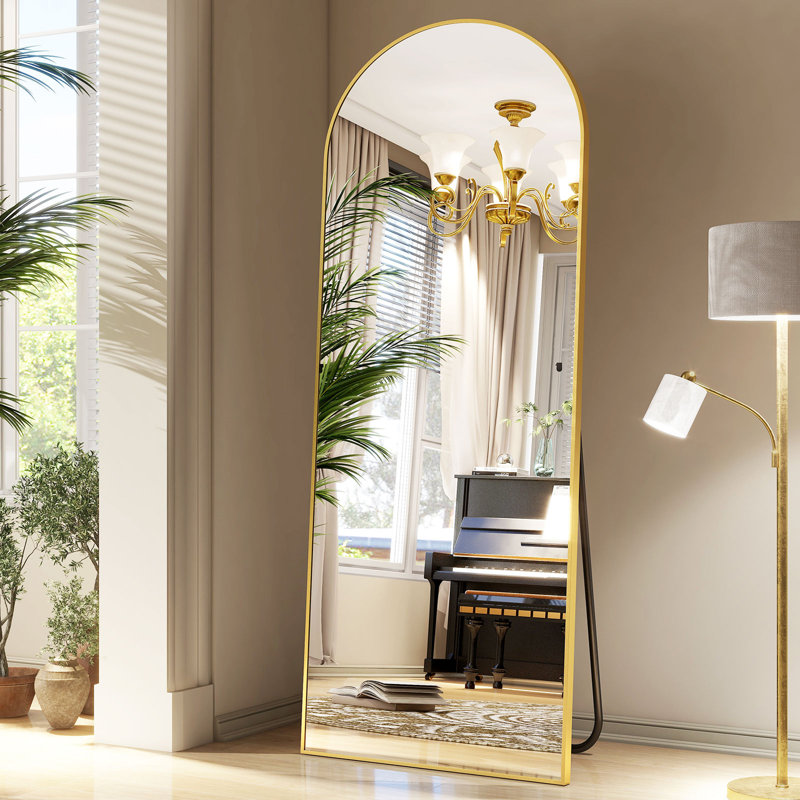 Lamacchia Arched Full Length Floor Mirror with Stand , 63.6" H x 21" W, Gold