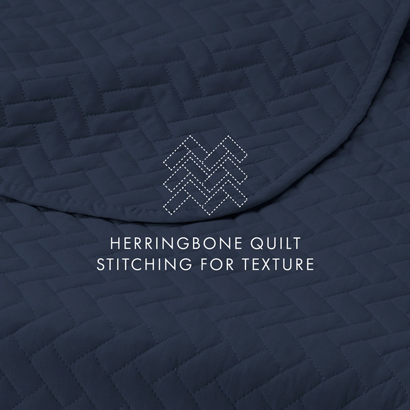 Ensemble de couvre-lit de courtepointe en microfibre toutes saisons de literie ultra douce contemporaine à chevrons, Marine